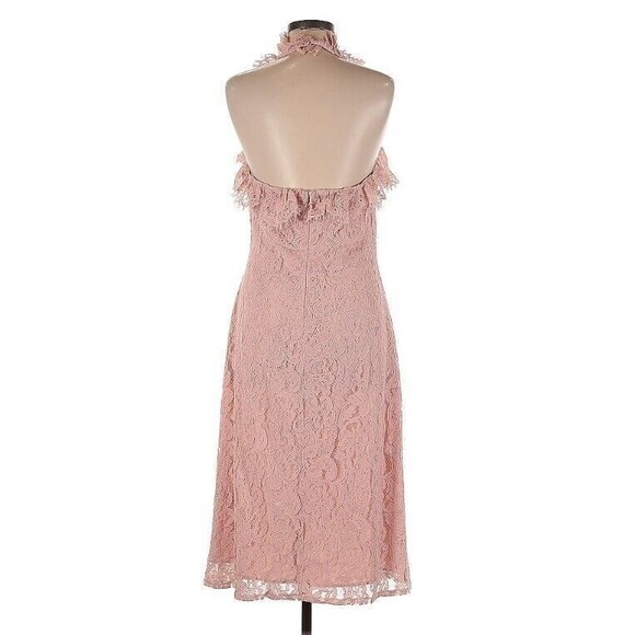 NWT NANETTE LEPORE Plus Sz 16 LACE HALTER MIDI DRESS RUFFLE NECK BLUSH PINK - Picture 3 of 6